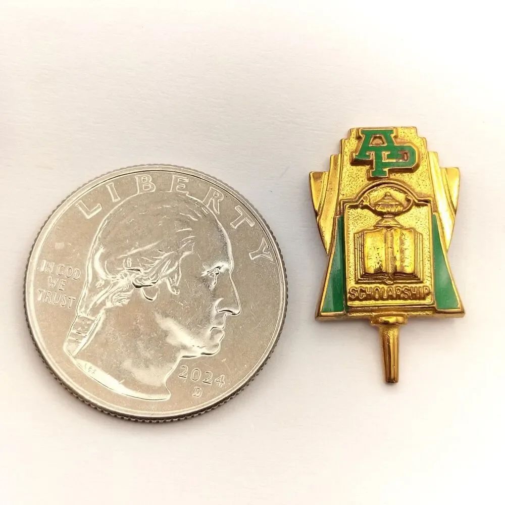 Vintage AP Scholarship Award Pin Tie Tack Gold Green Enamel Academic Education